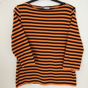Marimekko ILMA Orange/Navy Stripe Knit Shirt SZ S